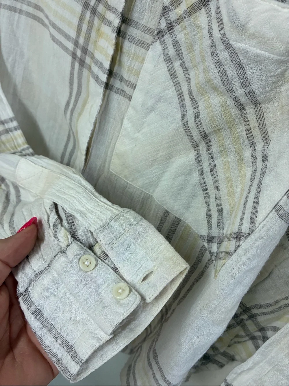 Free People Plaid Button-Down Shirt - Cream, Taupe, Pale Yellow